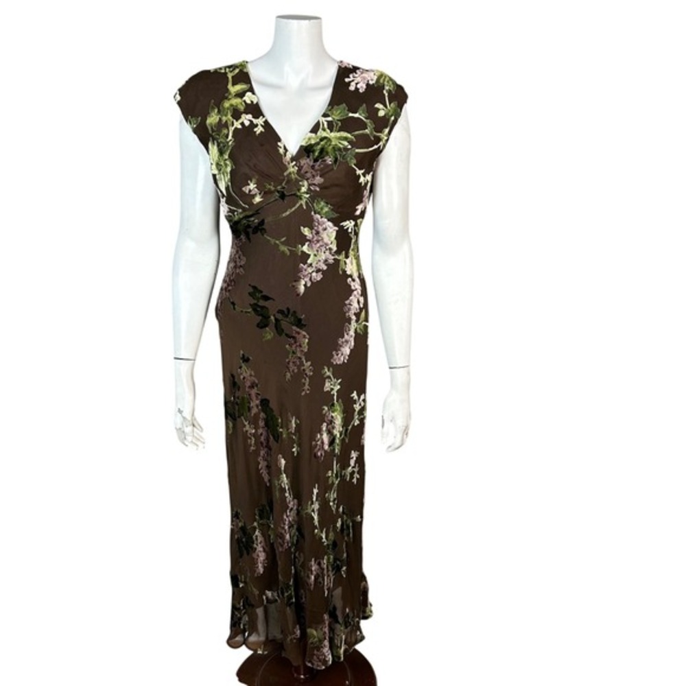 VTG Fairy Grunge burnout velvet dress size‎ 9 Jones New York Brown Maxi Long